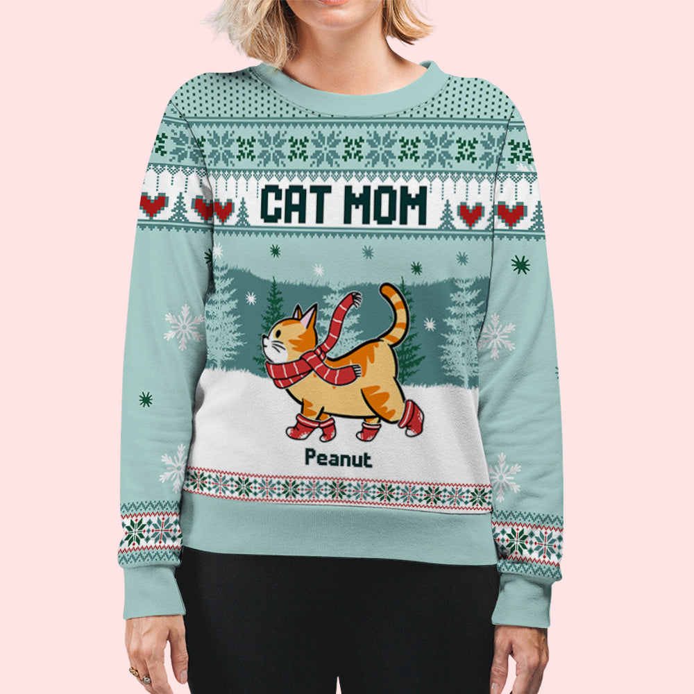 Cat Dad Mom Mint - Personalized Custom All-Over-Print Unisex 8.8 oz Polyester Blend Sweatshirt
