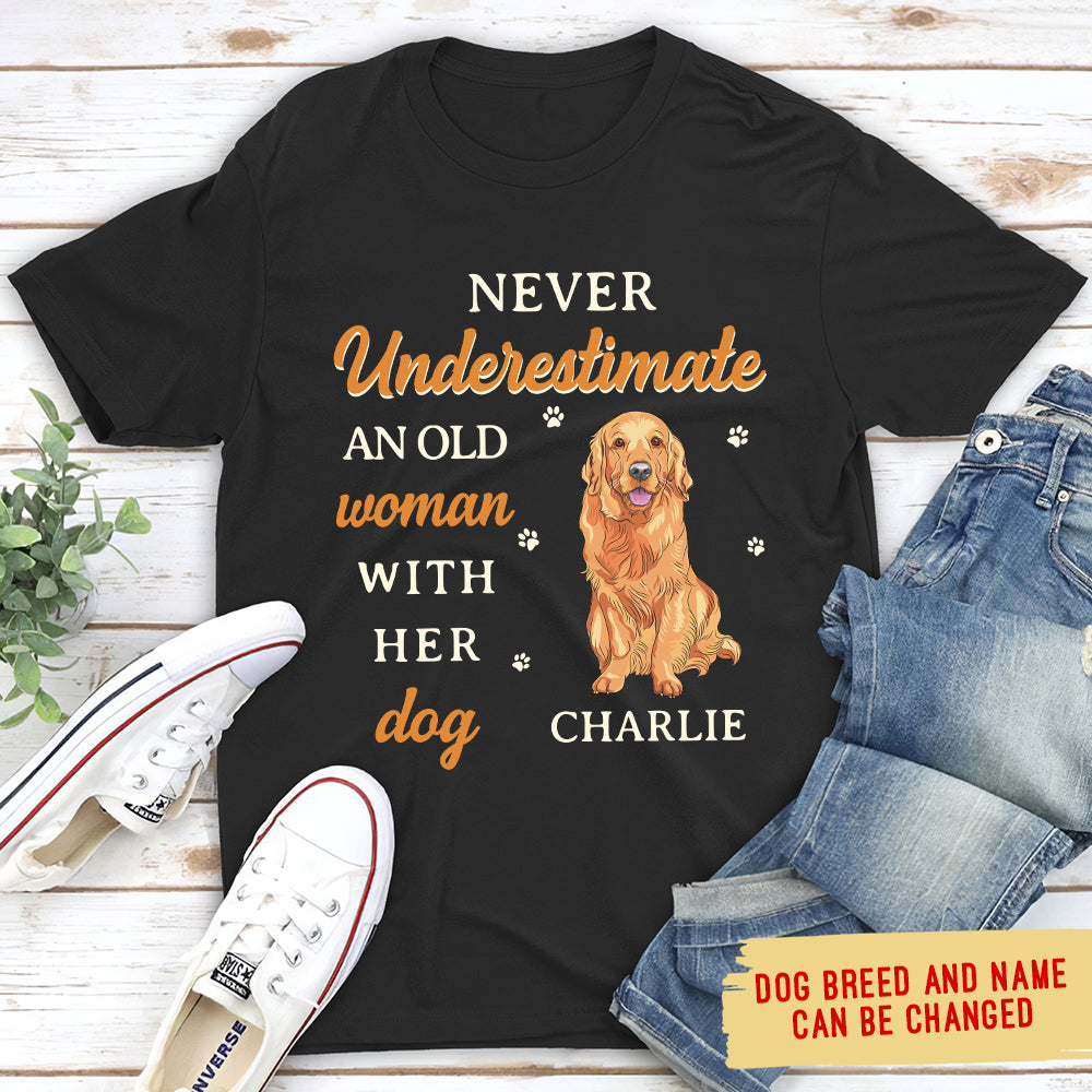 Old Woman With Dog - Personalized Custom Unisex 5.3 oz T-shirt for Pet Lovers