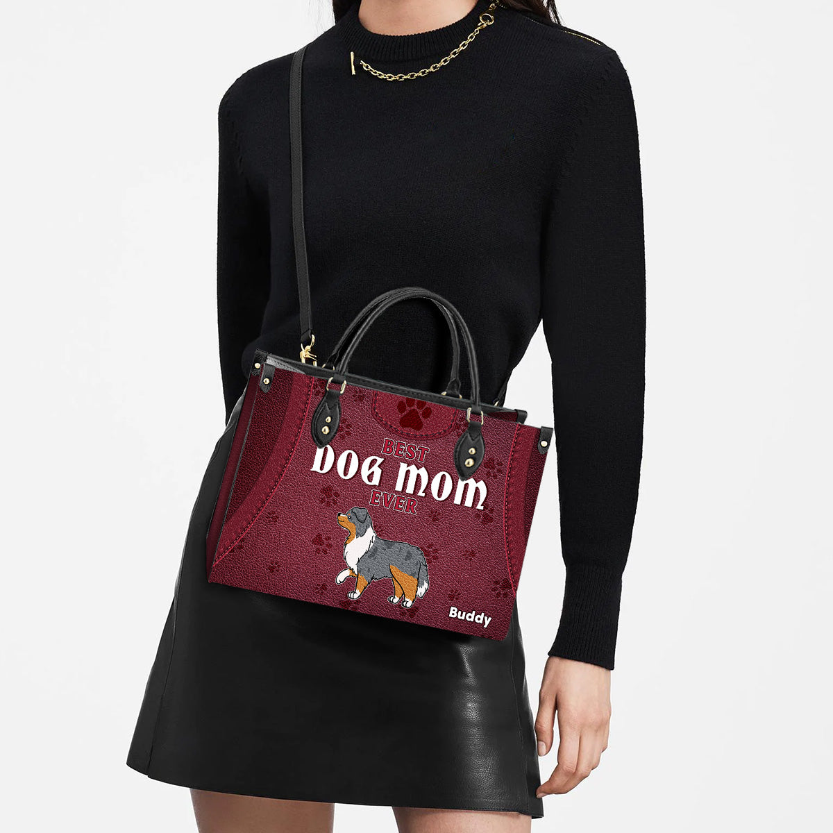 Best Dog Mom Ever - Personalized Custom Leather Handbag with Unique Fur Baby Names