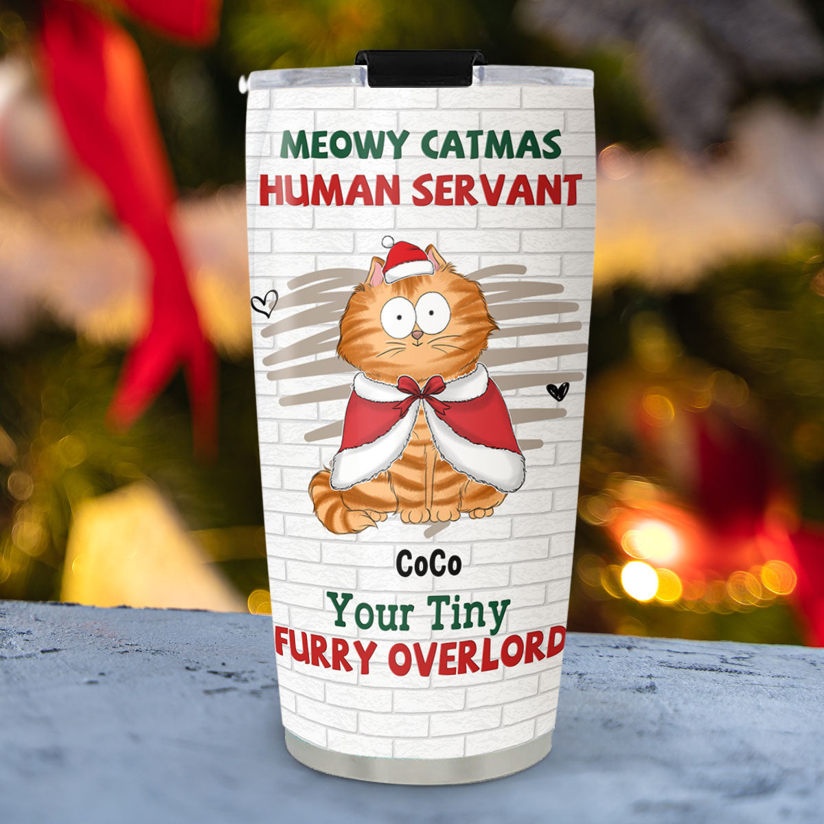 Customizable Tiny Cat Overlord Christmas Personalized Tumbler - 20oz Stainless Steel