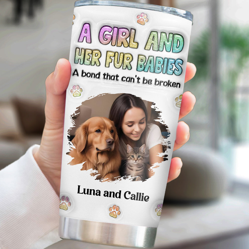 Personalized Custom 3D Inflated Effect Tumbler with A Girl And Her Fur Baby Photo - 20oz High - Quality Stainless Steel