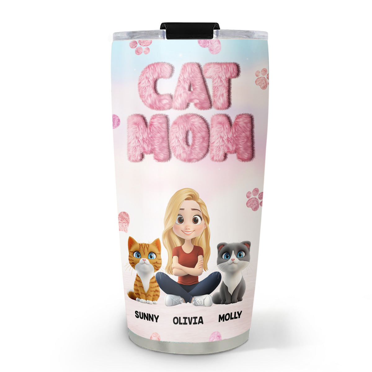 Fluffy Cat Mom - Personalized Custom 20oz Double-Walled Vacuum Insulated Tumbler