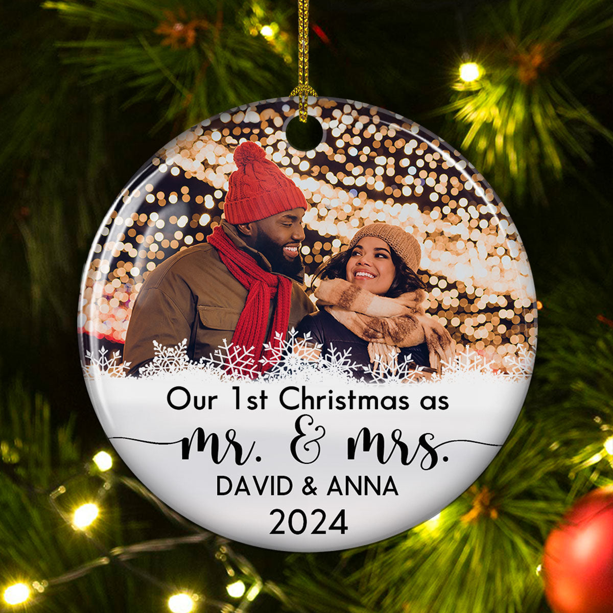 Personalized Custom Circle Ceramic Christmas Ornament for Your First Christmas