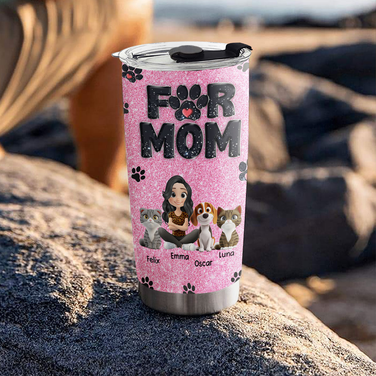 Stylish and Personalized Lovely Fur Mom Blink Custom Tumbler
