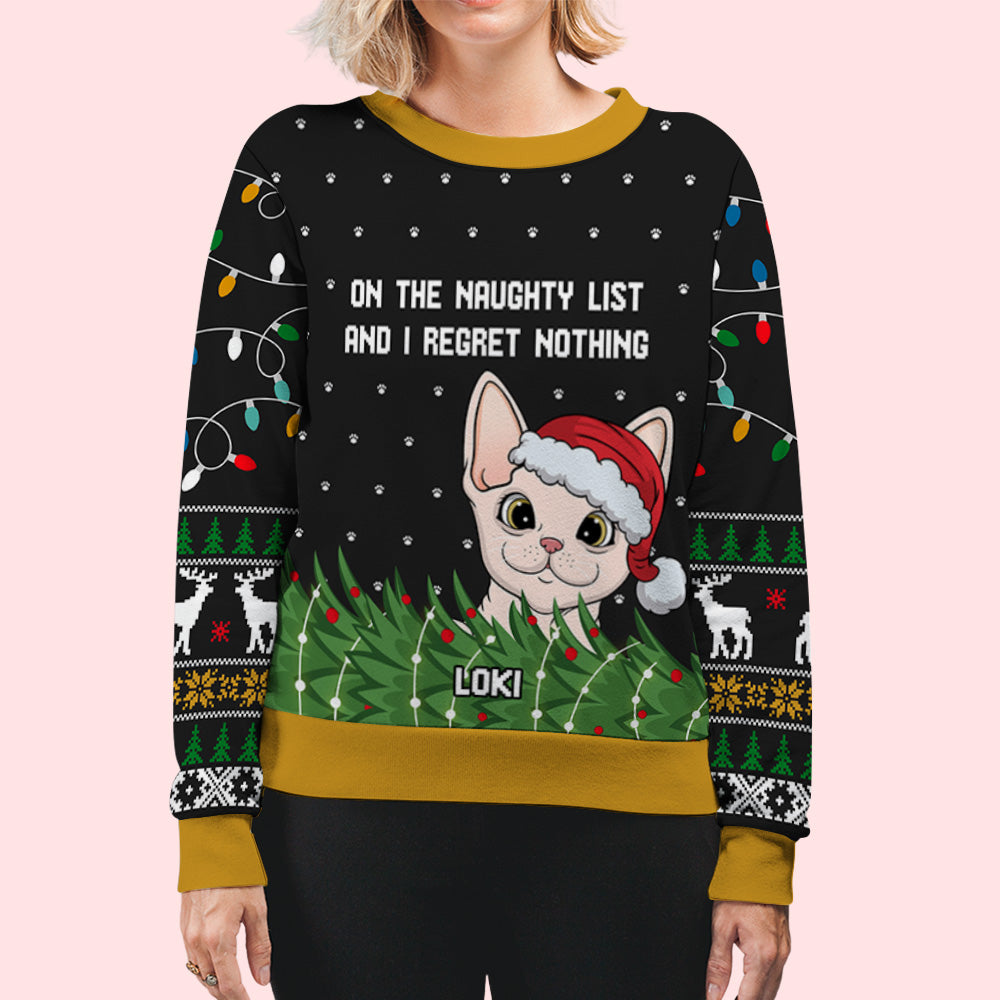 Personalized Custom All-Over-Print 'Cat On Naughty List' Sweatshirt - Ideal Gift for Pet Lovers