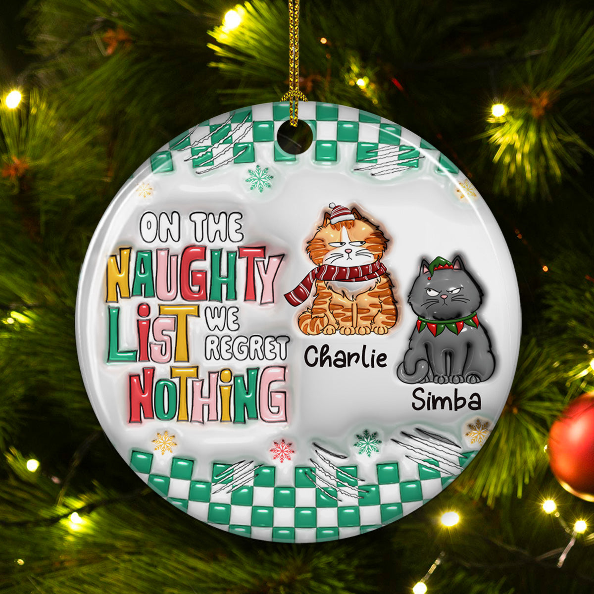 On The Naughty List We Regret Nothing - Premium Personalized Custom 3D Inflated Effect Ceramic Christmas Ornament