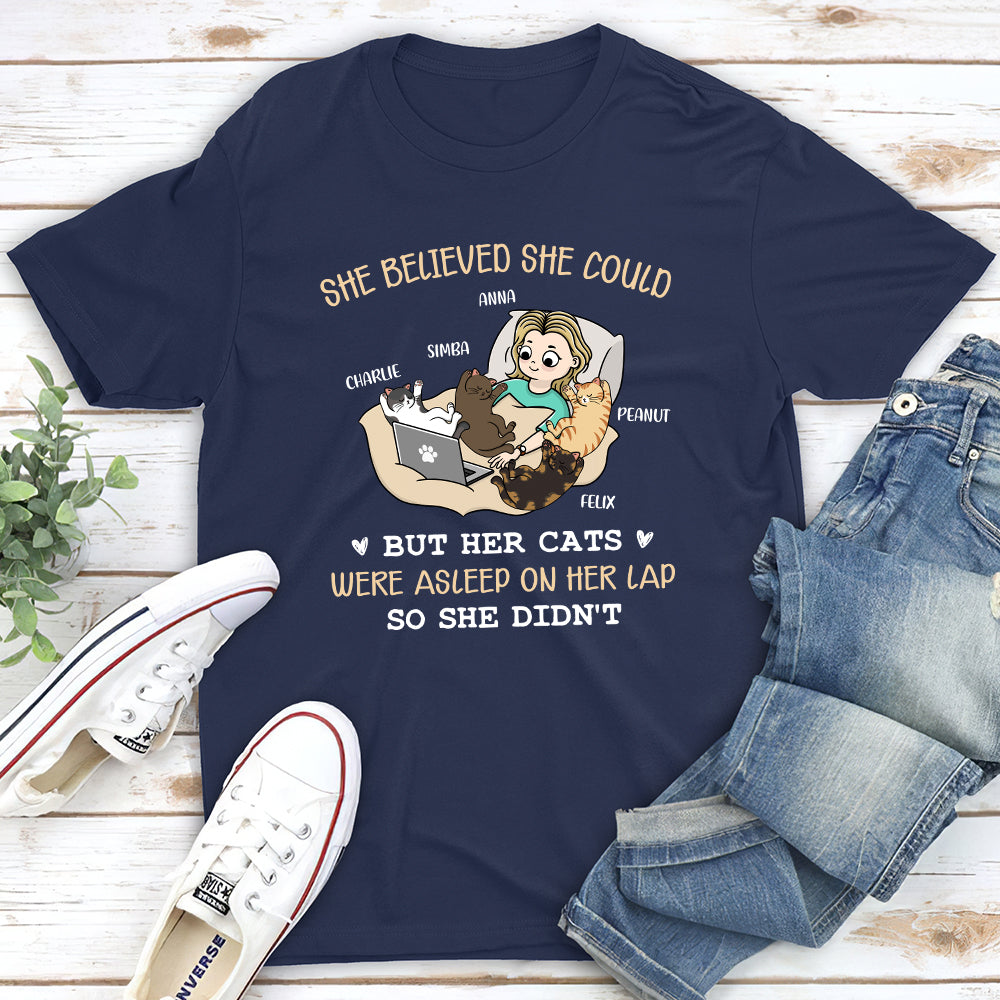 Personalized Custom Unisex 'Her Cat Was Asleep' T-shirt - Ideal Gift for Pet Lovers