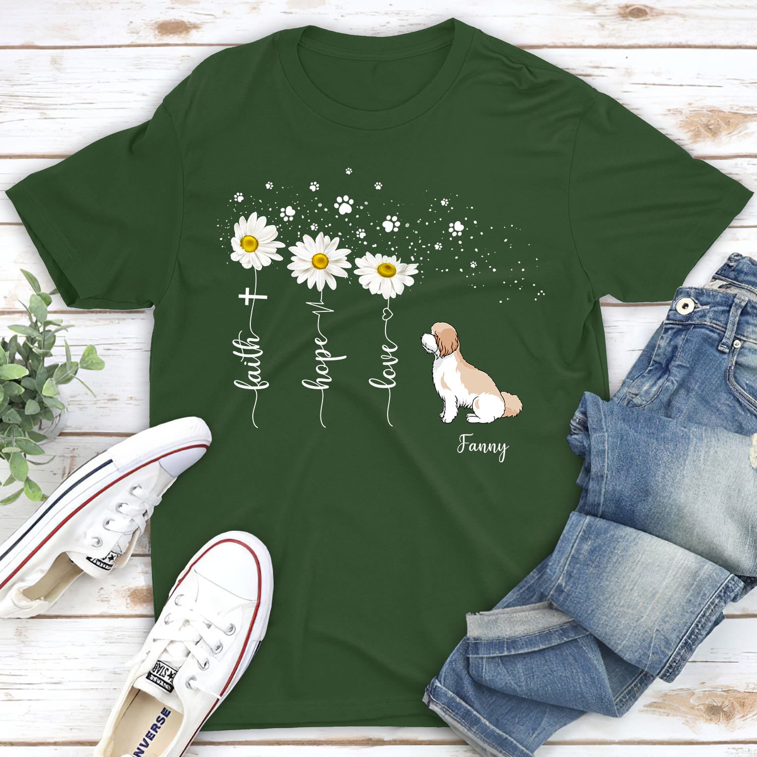 Faith Hope Love Flower - Personalized Custom Unisex 5.3 oz T-shirt for Pet Lovers
