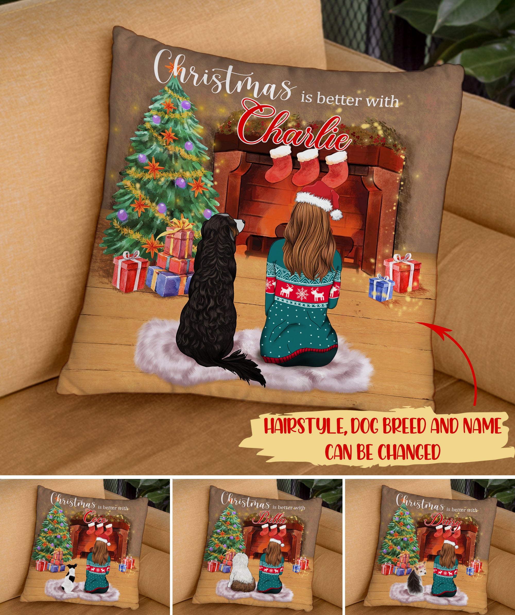 Christmas Is Better With Dogs - Personalized Custom Throw Pillow in 12' x 12' and 18' x 18' Sizes - Ideal Christmas Gifts For Dog Lovers