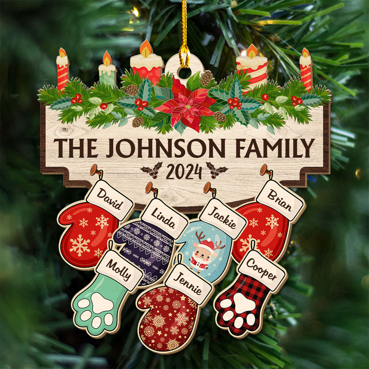 Family With Pet Version 2 - Customizable Personalized Wooden Christmas Ornament