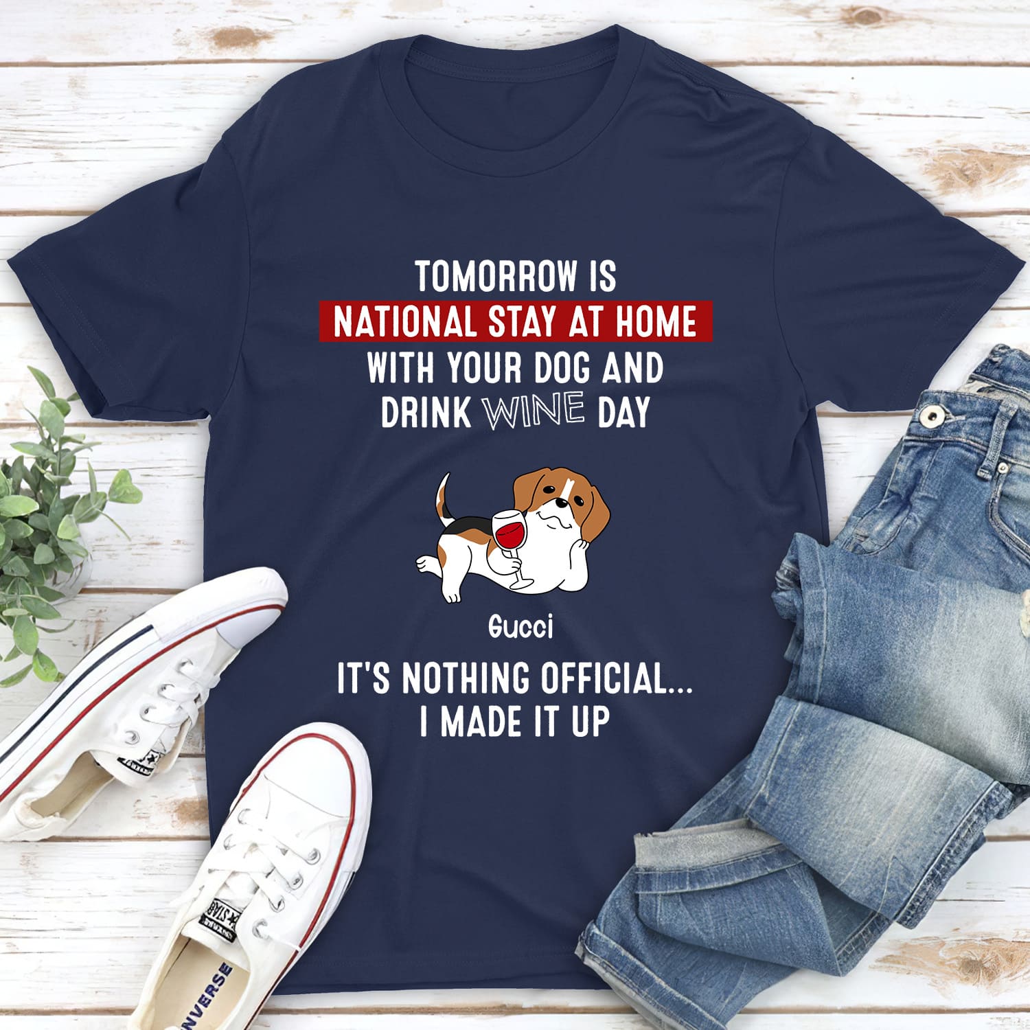 National Stay At Home - Personalized Custom Unisex 5.3 oz T-shirt for Pet Lovers