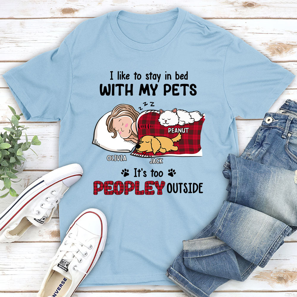 Like To Stay In Bed Pet - Personalized Custom Unisex 5.3 oz T-shirt for Pet Lovers
