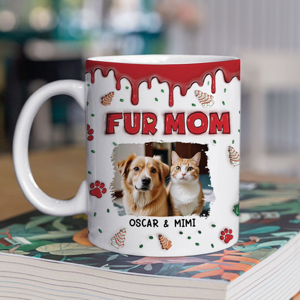 Fur Mom Christmas Cake Personalized Custom 3D Inflated Effect Photo Mug - 11oz & 15oz High - Quality Ceramic