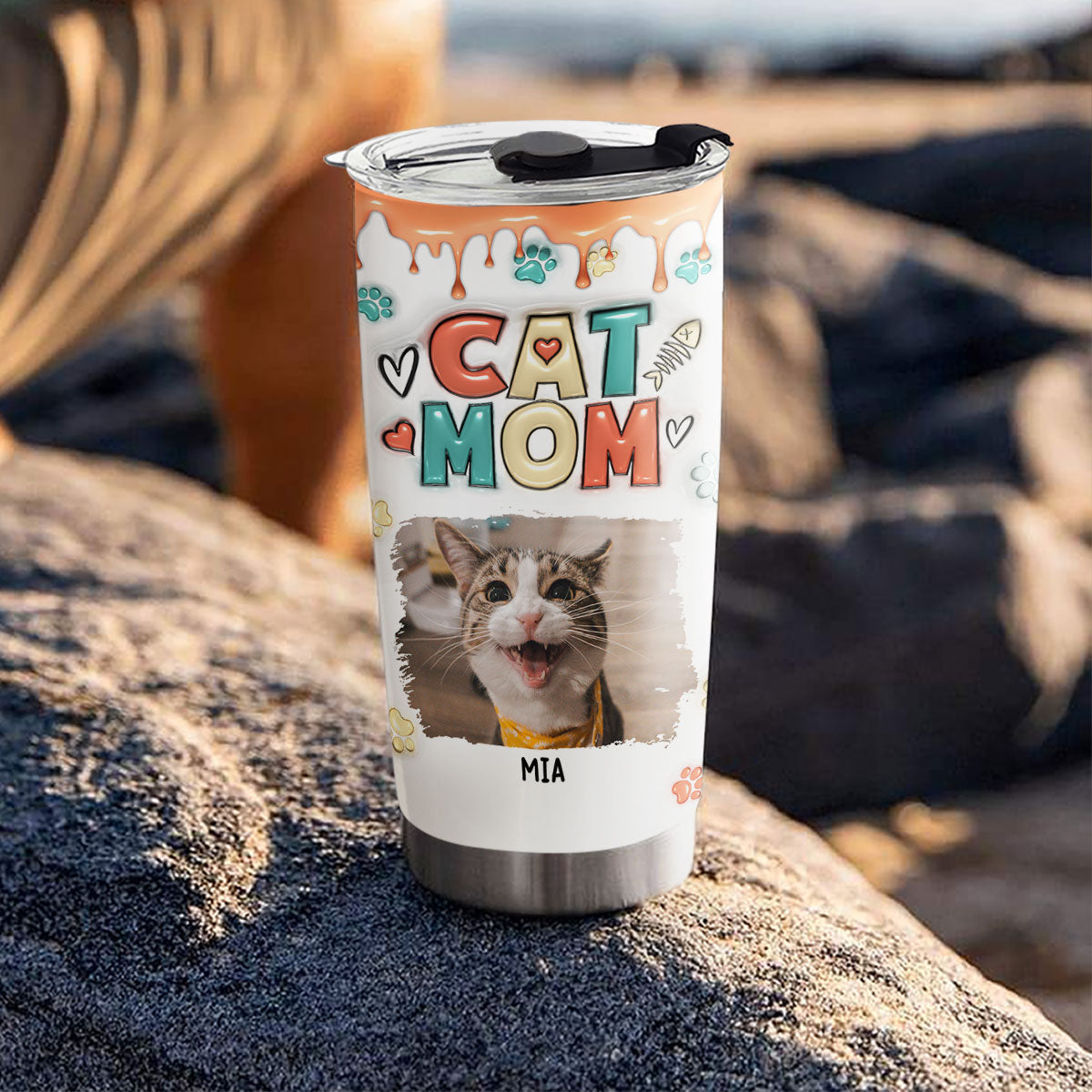 Adorable Customized 3D Inflated Effect Tumbler for Cat Moms with Personalized Photos