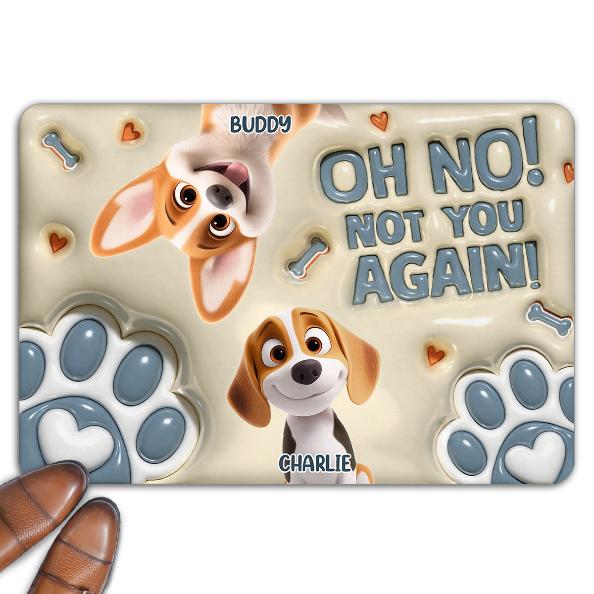 Paws Or Feet Welcome Here - Personalized Custom 3D Inflated Effect Doormat with High - Quality Sublimation Printing