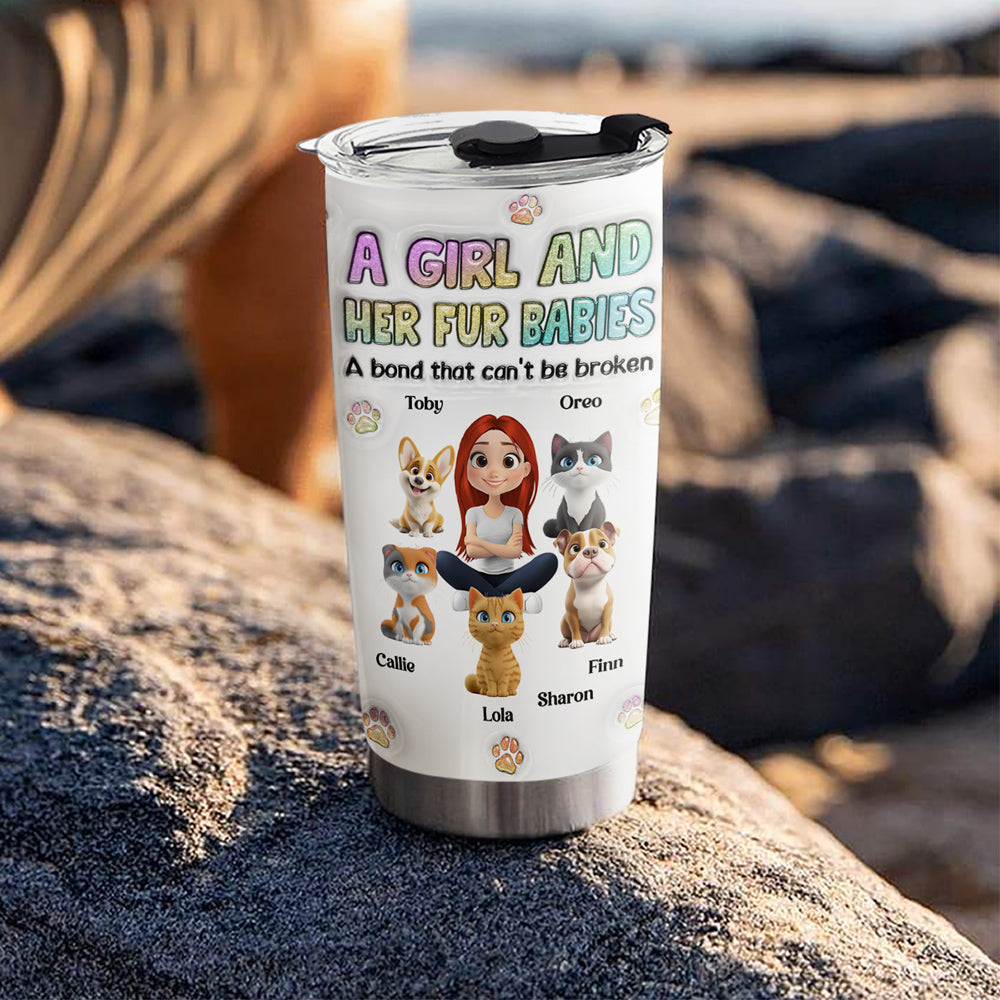 Personalized Custom 3D Inflated Effect Tumbler - A Girl And Her Fur Baby: 20oz High - Quality Stainless Steel Tumbler