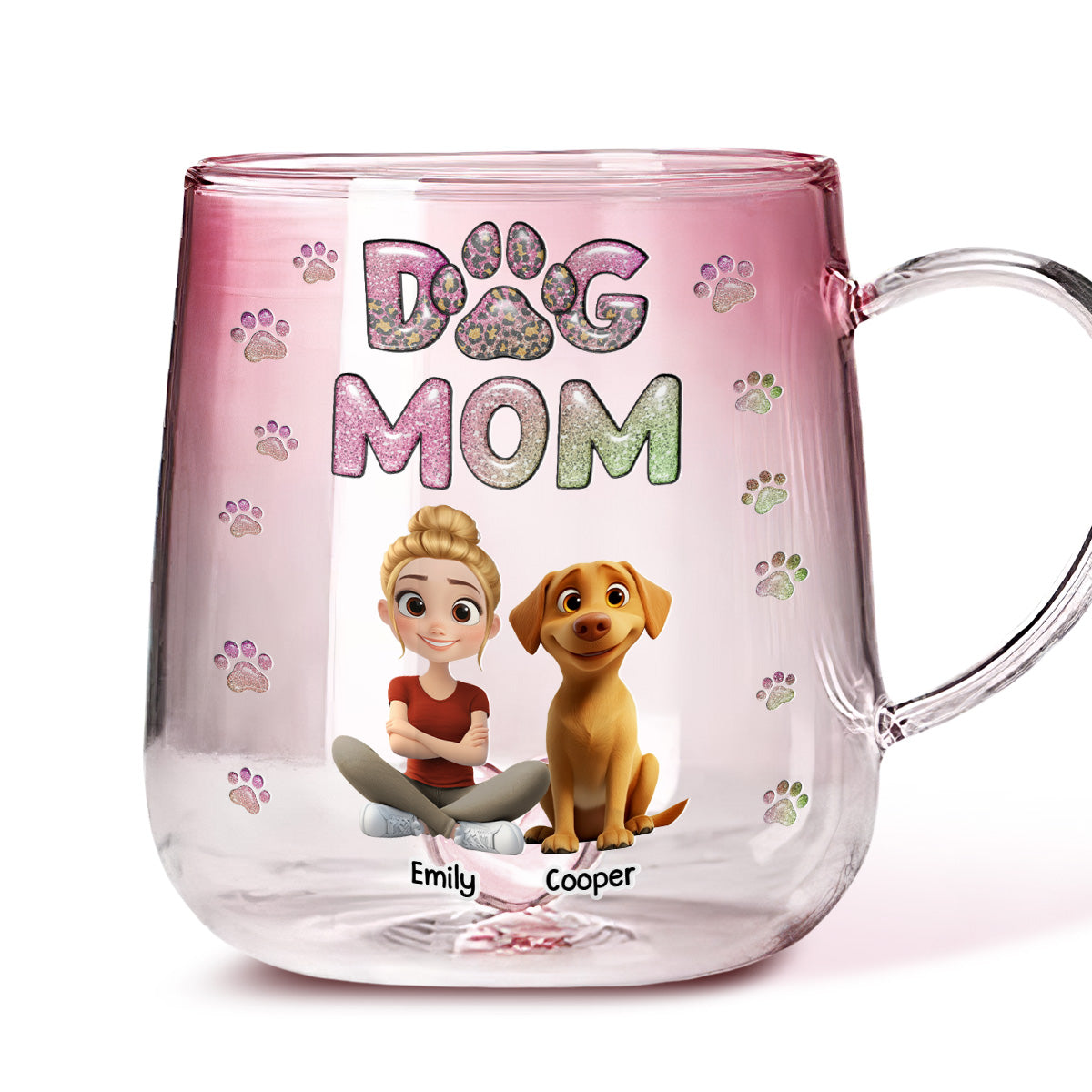 Dog Mom Charming Personalized Custom Pink Gradient 11Oz Glass Mug