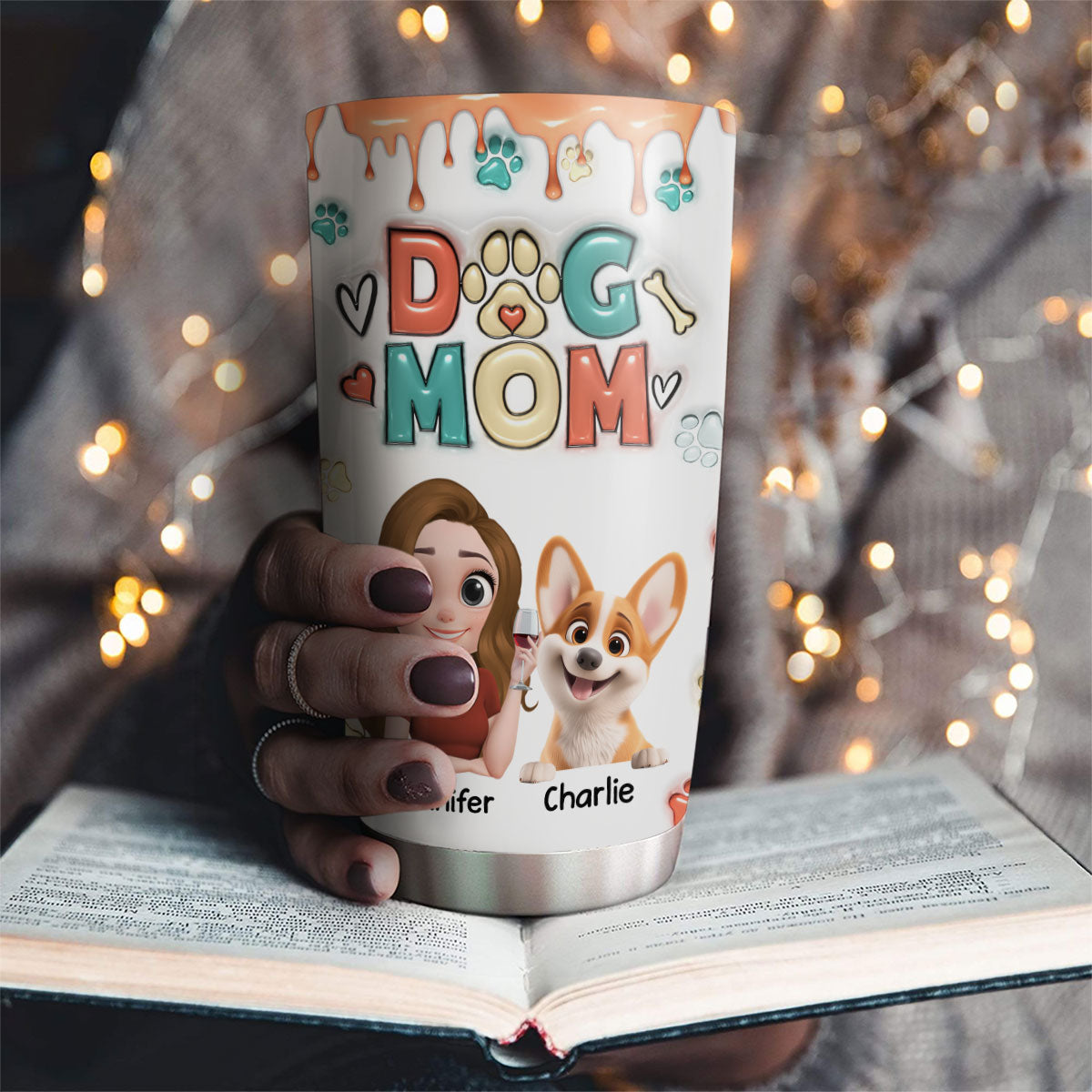 Mom Of Dogs Cartoon - Personalized Custom 3D Inflated Effect 20oz Stainless Steel Tumbler for All Occasions