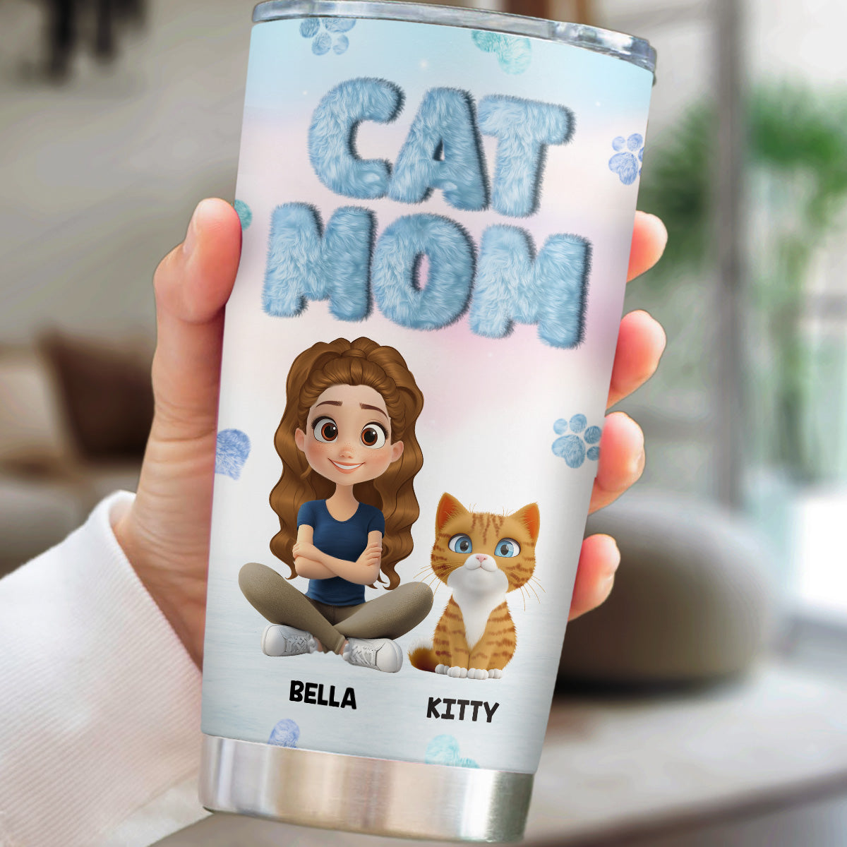 Fluffy Cat Mom - Personalized Custom 20oz Double-Walled Vacuum Insulated Tumbler