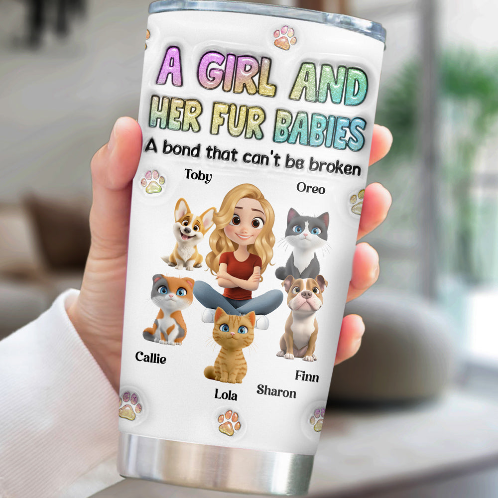 Personalized Custom 3D Inflated Effect Tumbler - A Girl And Her Fur Baby: 20oz High - Quality Stainless Steel Tumbler