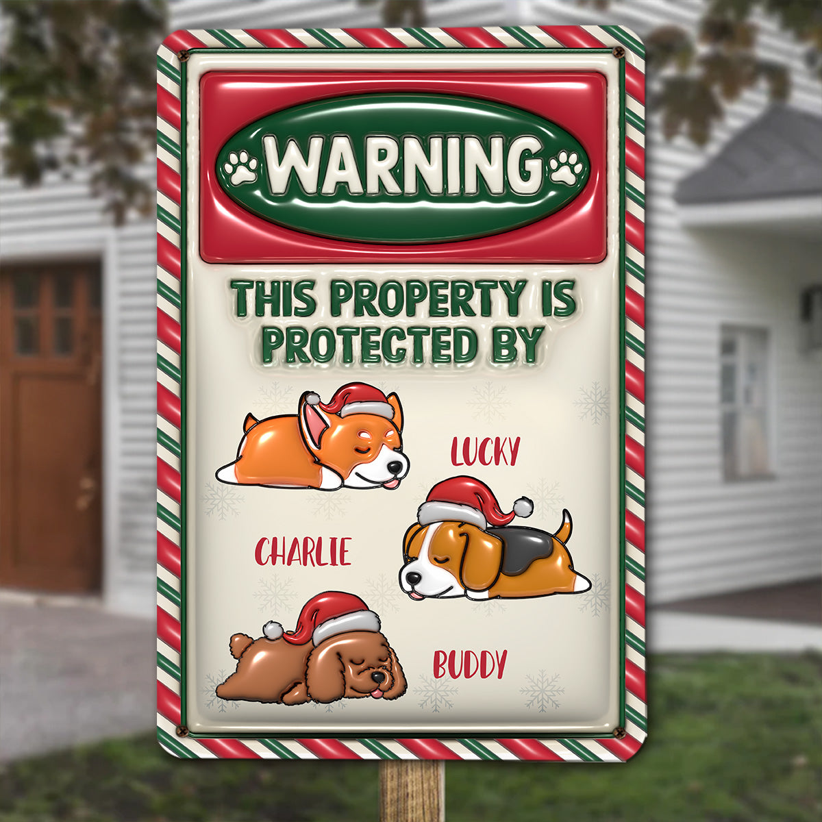 Personalized Custom 3D Inflated Effect Metal Sign - Protect Your Property This Christmas
