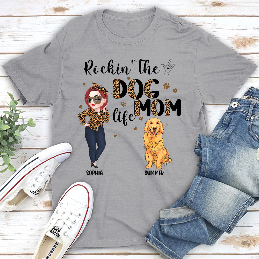 Rockin' The Dog Mom Life - Personalized Custom Unisex 5.3 oz T-shirt for Pet Lovers