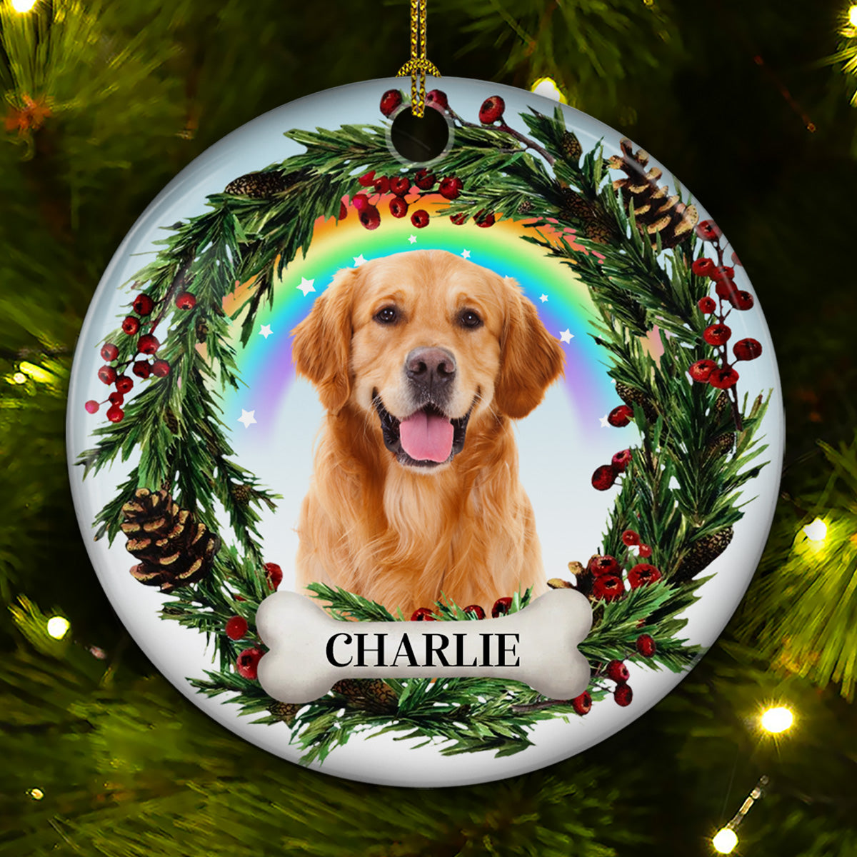Custom Photo Adorable Pet Face - Personalized Custom Circle Ceramic Christmas Ornament