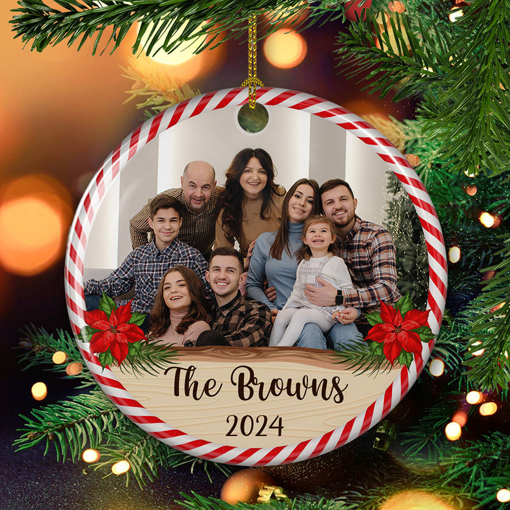 Family Moment - Personalized Custom Glossy Circle Ceramic Christmas Ornament with Red Ribbon, 4' x 2.75' (10cm x 7cm)