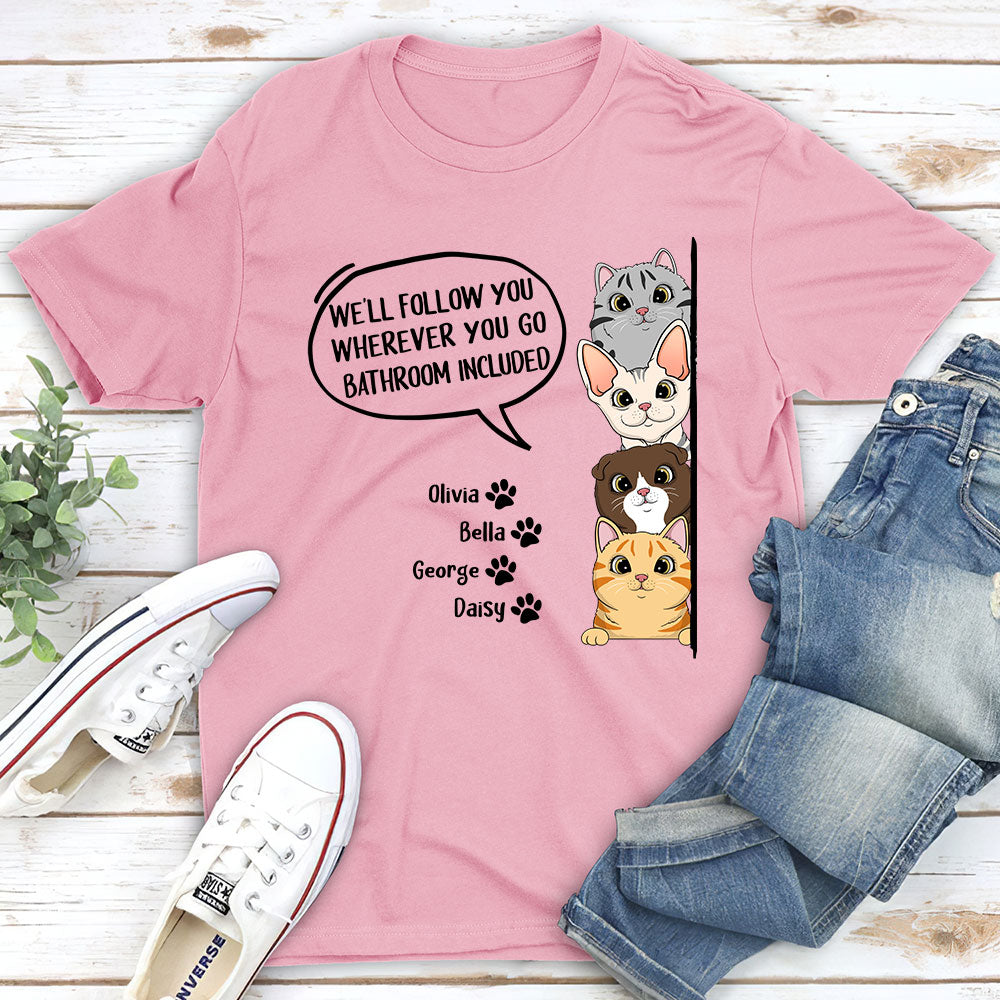 Cat Stalker - Customizable Personalized Unisex 5.3 oz T-shirt for Pet Lovers