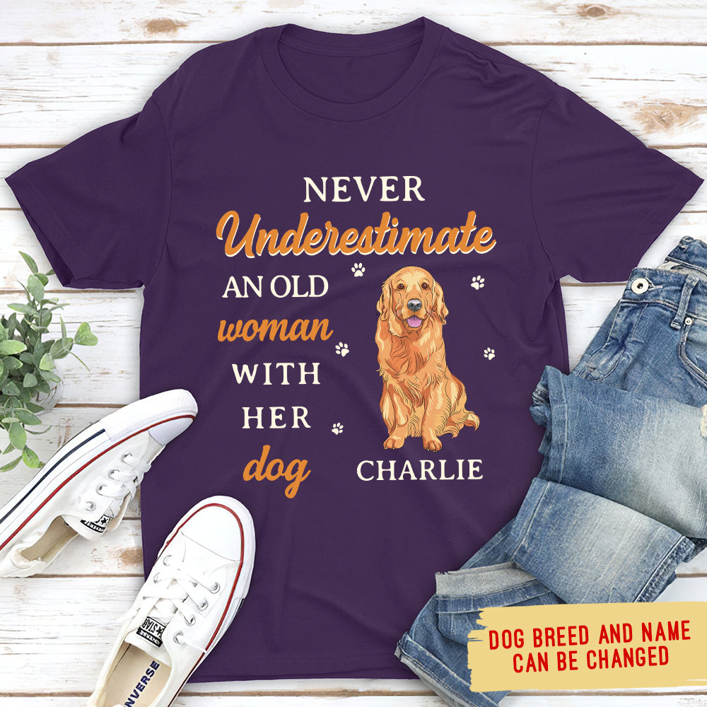 Old Woman With Dog - Personalized Custom Unisex 5.3 oz T-shirt for Pet Lovers