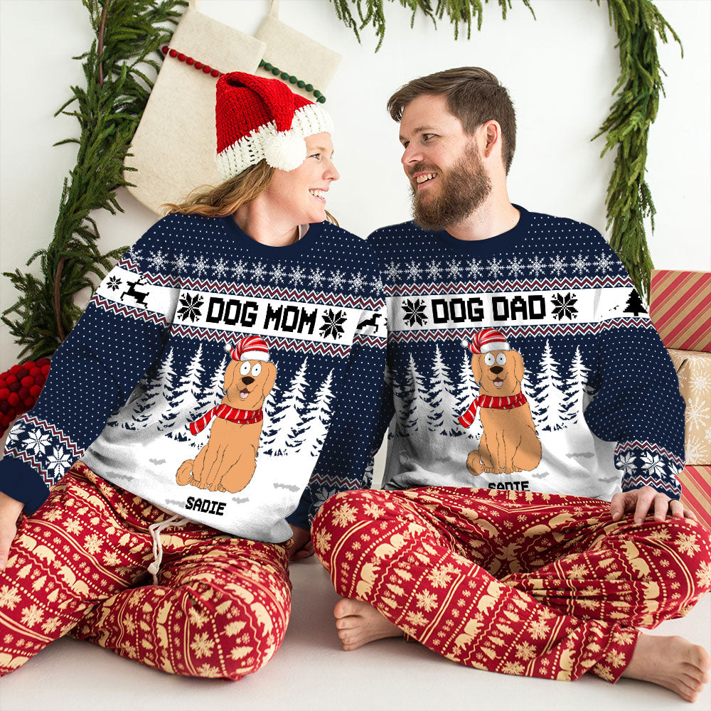 Snowy Dog Mom - Customizable All-Over-Print Unisex Polyester Blend Sweatshirt - Ideal Gift for Dog Lovers